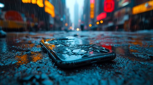ÖBV Haftpflichtversicherung für junge Menschen Ein kaputtes Smartphone liegt auf der Straße. Der Bildschirm ist zersprungen.